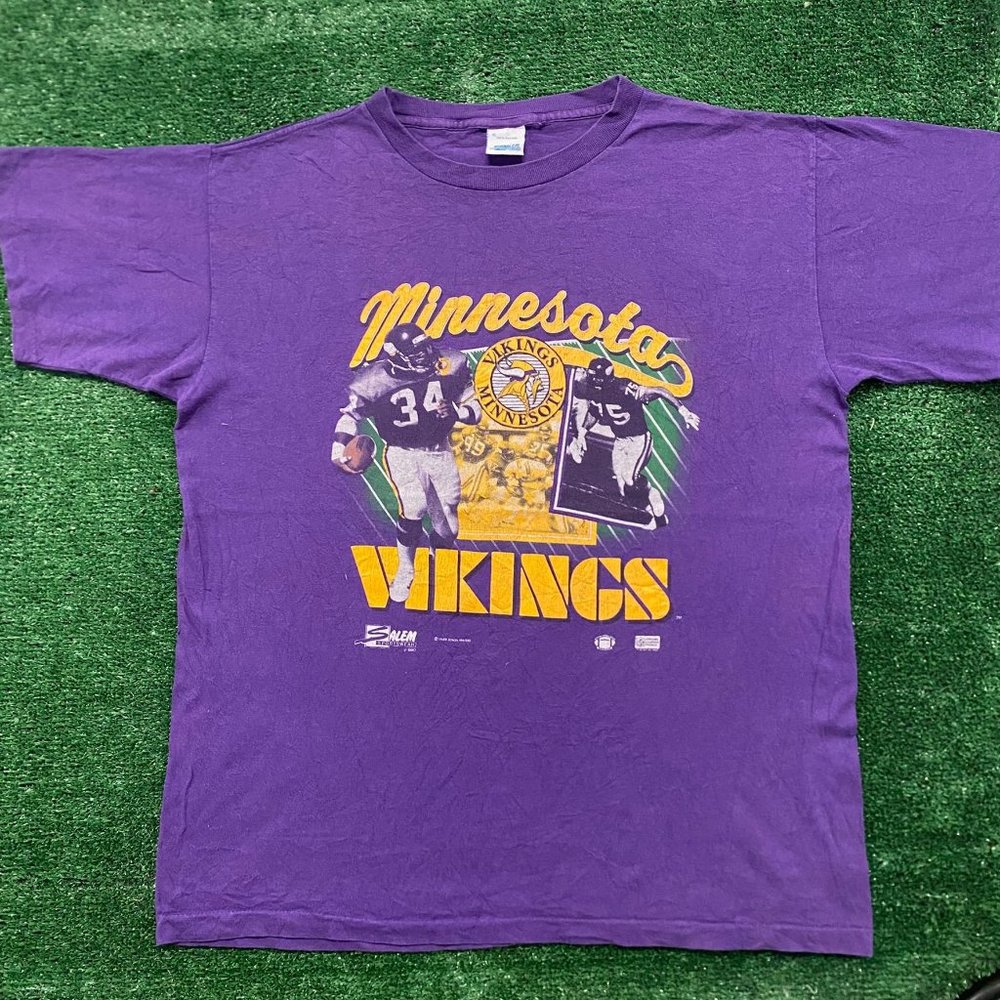 Vintage 90s Salem Minnesota Vikings T-Shirt NFL Football Single Stitch Purple XL